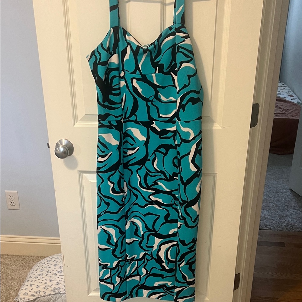 RACHEL Rachel Roy Teal and Black Midi Dress